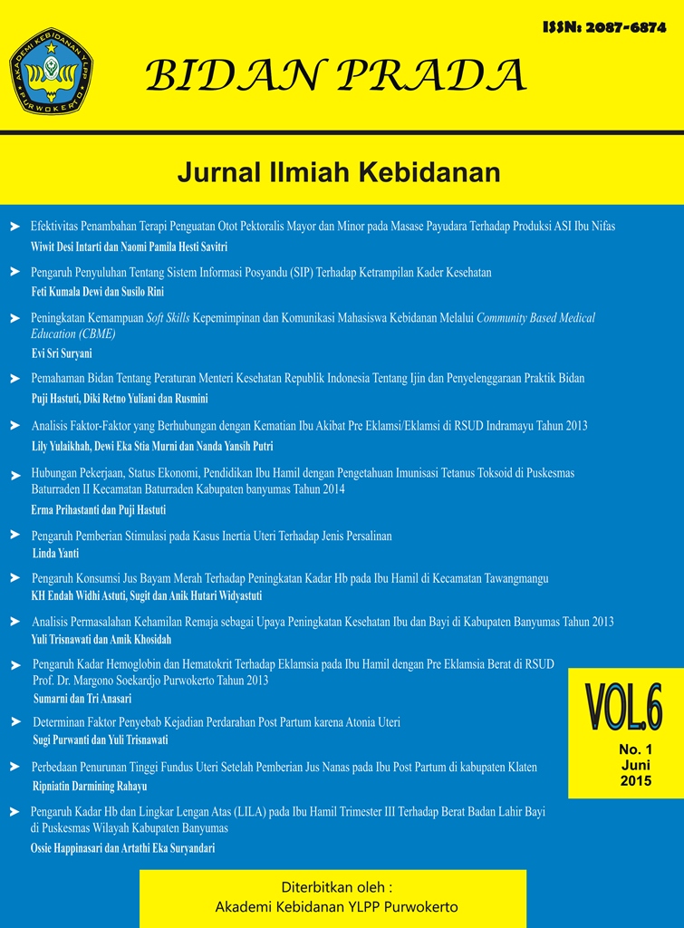 					View Vol. 6 No. 1 (2015): Jurnal Bidan Prada Edisi Juni 2015
				