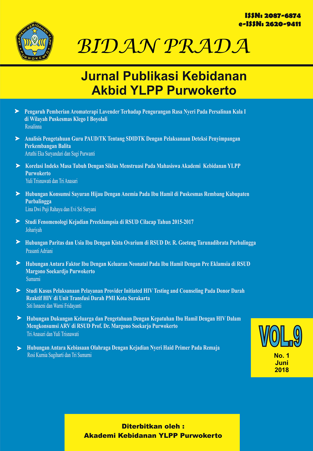 					View Vol. 9 No. 1 (2018): Jurnal Bidan Prada Edisi Juni 2018
				